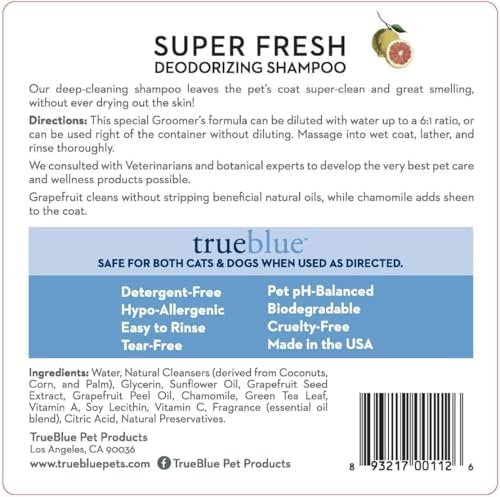 TrueBlue Grapefruit & Chamomile Concentrated Deodorizing Dog Shampoo – Cleansing Wash, Moisturizing – Toxin Free, Natural Botanical Blend – Tearless – 1 Gallon