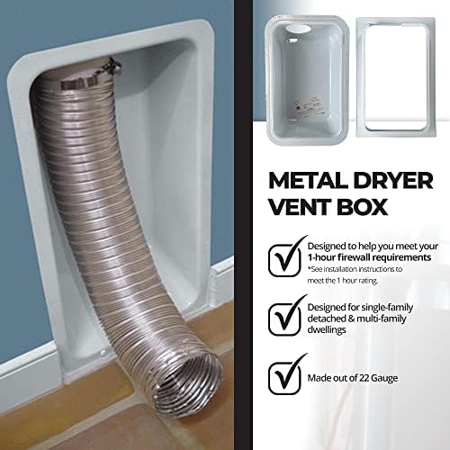 DBX1000M Metal Dryer Vent Box With Snap on Trim Ring | Dryer Box | Recessed Dryer Vent Box | Dryer Vent | Up or Down venting & More | 2x4"