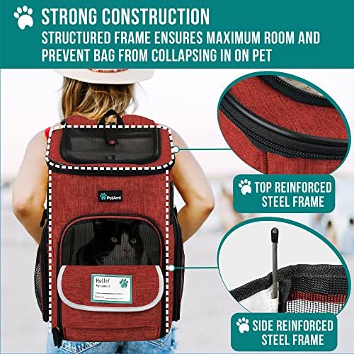 PetAmi Dog Backpack Carrier, Airline Approved, 4-Way Entry, Red