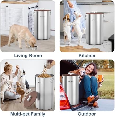 Paw Libero 2PK 35 Lbs Stainless Steel Dog Food Storage Container with Airtight Lid, 35 Lbs, Stainless Steel