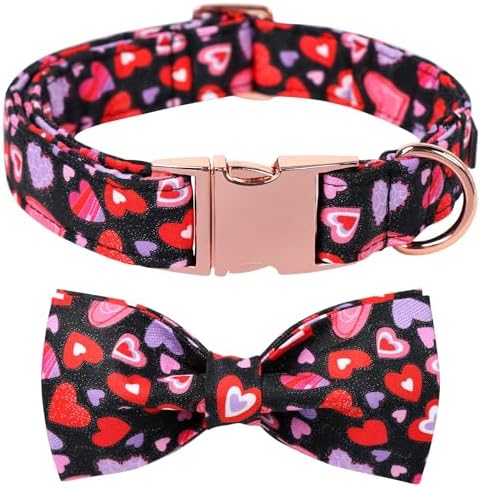 Lionet Paws Valentines Dog Collar Bowtie, Dog Bowtie Collar with Metal Buckle for Dogs, Adjustable Fabric Black Black Dogs Collars Girl Boy, XS, Neck 8-12 in
