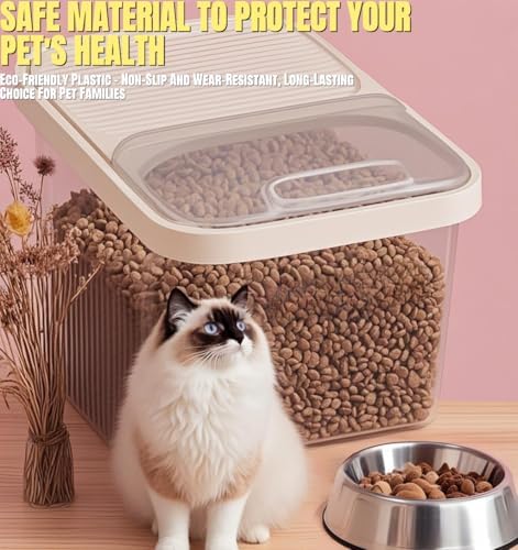 High-Capacity Pet Food Container Airtight with Cup, 15 pounds, Beige