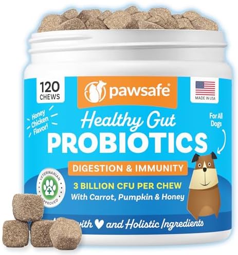 PawSafe® Dog Probiotics Soft Chews for Picky Eaters - USA Made, 120 Count - Digestive & Gut Health, Diarrhea, Gas Relief, Allergy & Itchy Skin Support - Natural with Pumpkin - Honey Chicken Flavor
