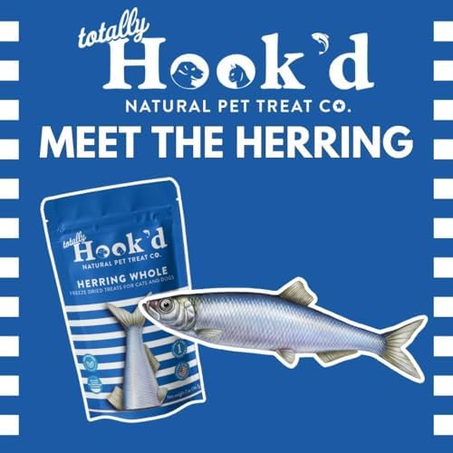 Totally Hook'd Freeze‑Dried Single‑Ingredient Treats, High‑Protein Omega-3 Training Snack for Dogs & Cats (2 Ounce, Herring)