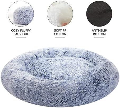 Bedfolks Calming Fluffy Donut Dog Bed for X-Large Dogs,Navy Blue,45" Round