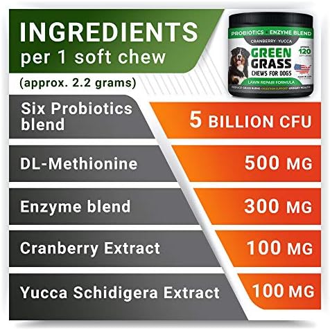 StrellaLab Grass Restore Treats for Dogs - Dog Pee Lawn Repair Chew Probiotics + Digestive Enzymes, Cranberry - Dog Urine Neutralizer for Grass Burn Spots - Health & Wellness Supplements for Dog