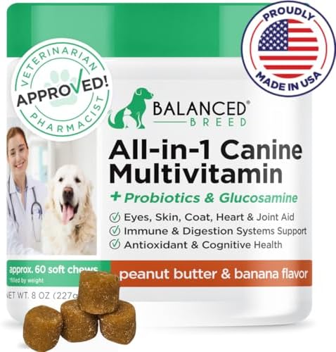 Senior Dog Vitamins Supplements Dog Multivitamin Dogs Soft Chew Glucosamine | 7-Strain Probiotics, Vet-Pharmacist Approved, Made in USA, Natural Non-GMO Ingredients, Peanut Butter + Banana, No Fillers