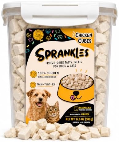 Freeze Dried Chicken Treats for Dogs & Cats – 17.6oz Tub, Single Ingredient Raw Chicken Cubes, Grain-Free High Protein Food Topper, Resealable Tub