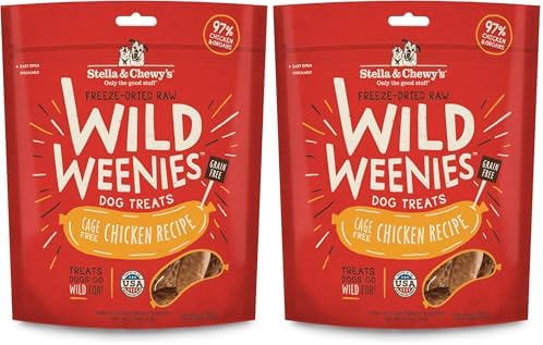 Stella & Chewy's Freeze-Dried Raw Wild Weenies Dog Treats - High-Protein Training Treats for Dogs & Puppies - All-Natural Chicken Recipe with 97% Meat & Organs - USA Made - 3.25 oz Bag (Pack of 2)