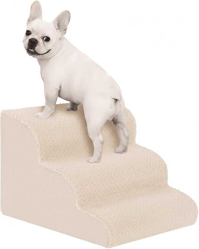 Oiilores Dog Stairs for Small Dogs 15" H, 3-Step Dog Steps Ramp for Couch Sofa and Chair with Anti-Slip Washable Cover and Durable High Density Foam, Pet Stairs for Cats, Beige