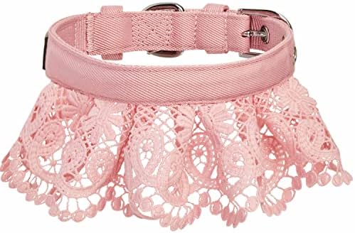 Blueberry Pet Floral Lace Adjustable Dog Collar in Baby Pink with Metal Buckle, Neck 13-16.5", for Medium Breed