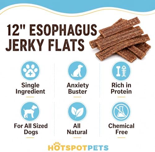 hotspot pets Beef Esophagus Dog Treats Grass Fed with No Added Hormone & Antibiotic All Natural Jerky Dog Treats - (12 Inch - 1 Pound Bag) Dog Chews Rich in Glucosamine & Chondroitin for Joint Health