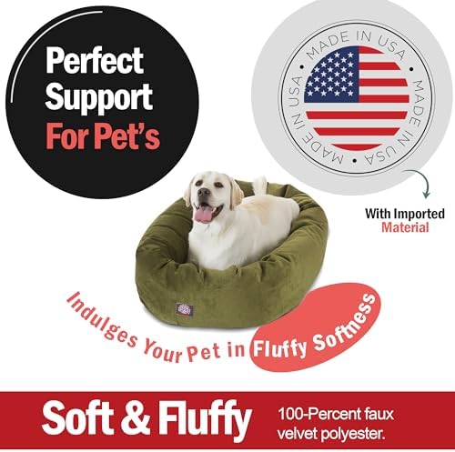 Majestic Pet Micro Velvet Dog Bed, 40 Inch Large, Round, Washable, Fern