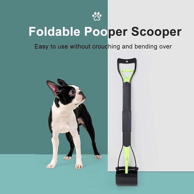 32" Portable Pooper Scooper with Long Handle,Foldable Durable,No Bending Waste Pick Up Tool for Back Pain Sufferers,Pet Waste Scoop,Multi-Use Litter Picker for Yard Street Grass Outdoor Cleanup(Green)