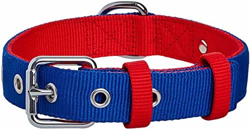 Blueberry Pet Iconic Color-Block Adjustable Dog Collar with Metal Buckle, Navy Blue and Red, Neck 17-20.5", for Large Breed