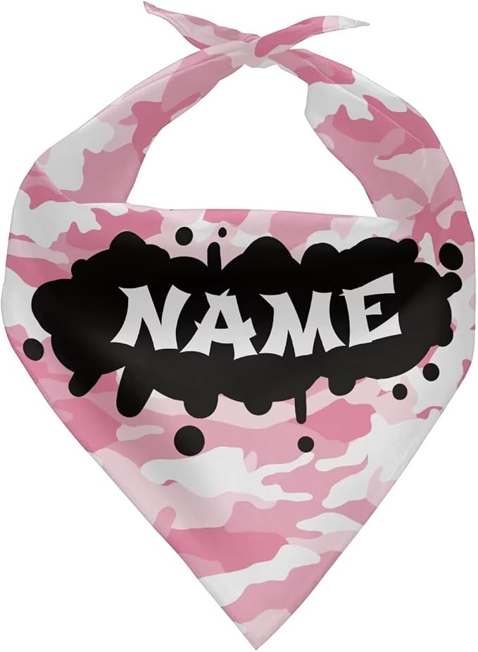 Jeiento Personalized Pink Camo Bandanas Add Name Washable Triangle Dog Bibs Hankerchiefs for Small, Small, Polyester, Pink
