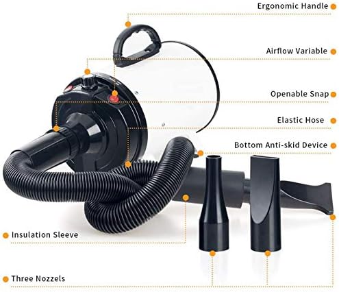 2400W Dog Hair Dryer Blaster Pet Grooming Hair Dryer High Velocity Motorbike Dryer with Adjustable Temperature for Dogs & Cats,with 2.3M Flexible Hose and 3 Nozzles,A Comb and A Glove