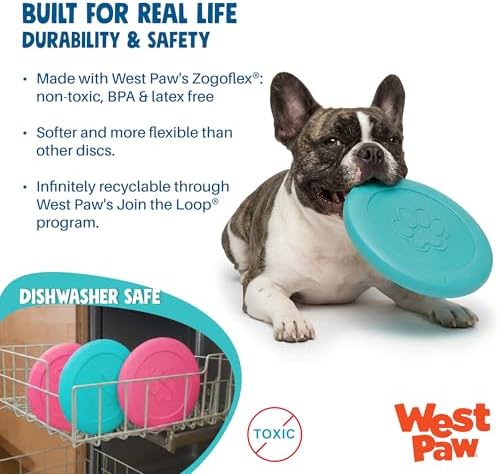 WEST PAW Zogoflex Zisc Dog Flying Disc, High Flying Aerodynamic Disc for Dogs Puppy – Lightweight, Floatable Disc for Fetch, Tug of War, Catch, Play – Doubles as Food/Water Bowl, Large 8.5", Teal
