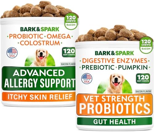 Allergy Relief Chews + Probiotics for Dogs - Digestive Enzymes for Allergies Itchy Skin w/Fish Oil Omega 3 - Dogs Digestive Health - Gas, Diarrhea,