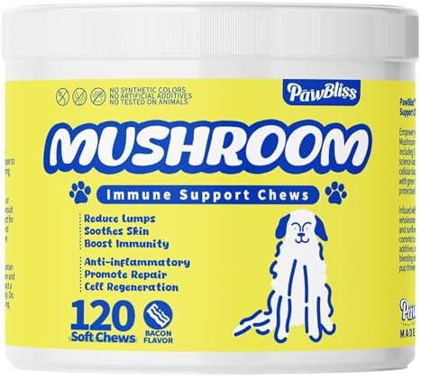 Turkey Tail Mushroom for Dogs Lumps and Bumps - Mushroom Immune Support for Dogs- Mushroom Blend with Shiitake, Lion's Mane, Maitake, Reishi, Cordyceps, Chaga-120 Soft Chews