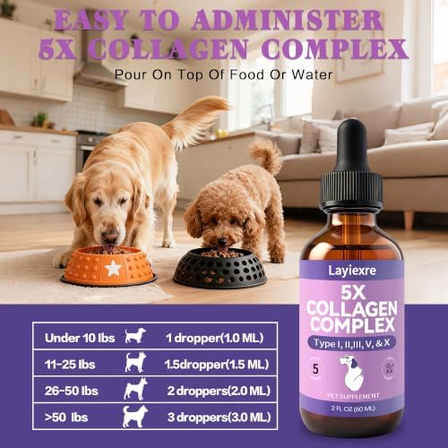 5X Liquid Collagen for Dogs–Joint Pain Relief Mobility Support for Senior Dogs, Active Breeds, Post-Walk Soreness– Odorless Liquid Drops, No Powders or Pills–Helps with Stiffness, Limping, Getting Up