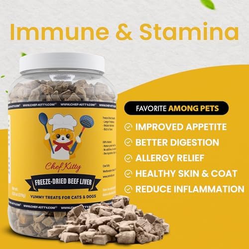 Freeze Dried Beef Liver Dog Treats | Healthy Kitten Treats, Single Ingredient, Raw | High Protein Cat & Dog Food Toppers, Grain-Free | Inspected & Tested in USA | 9.5 oz