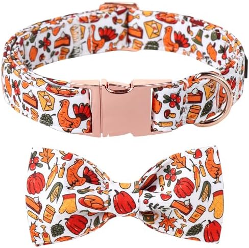 Lionet Paws Thanksgiving Dog Collar, Cute Fall Dog Collar for Medium Dogs, Adjustable Cotton Pet Collars for Small Medium Dogs