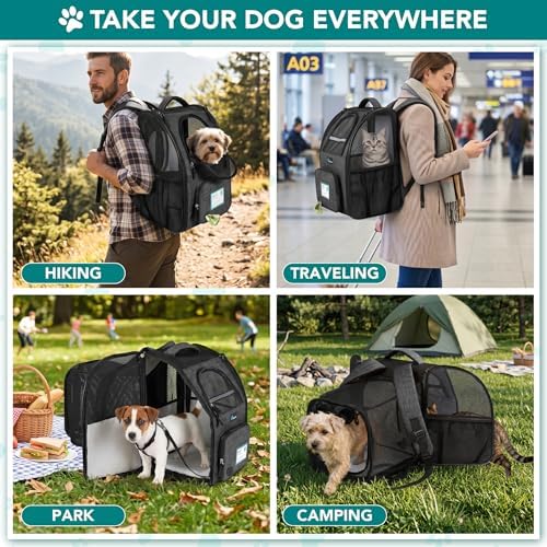 PetAmi Expandable Dog Backpack Carrier, Top Window & Multi-Entry, Up to 18 lbs, Dark Gray