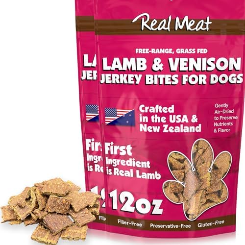 TRMC Real Meat Dog Treats - Two 12oz Bag of Bite-Sized Air-Dried Lamb & Venison Jerky for Dogs - Grain-Free Jerky Dog Treats with 95% All-Natural, Free-Range, Grass Fed Lamb & Venison