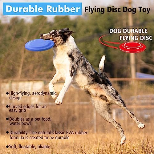 XIGOU Dog Flying Disc - Durable Rubber Flying Disc Dog Toy - 9.25" Indestructible Rubber Dog Flying Discs Flyer Dog Toys - Puncture Resistant & Bite Resistant Extremely - for Medium Large Dogs