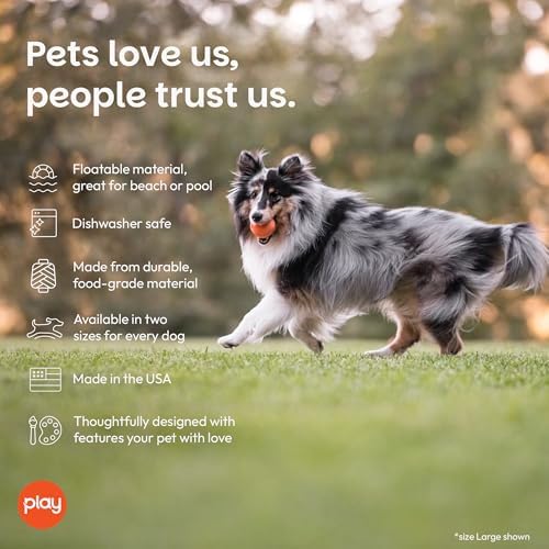 P.L.A.Y. Cute Outdoor Dog Toys - ZoomieRex IncrediBall Rubber Ball Toy, Great for Puppies & Small, Medium, Large Dogs - Dishwasher Safe, Indestructible, Floats in Water, Beach Friendly (Orange, Large)