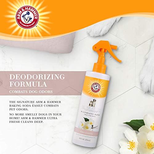 Arm & Hammer Ultra Fresh Waterless Dog Bath Spray, White Jasmine, 10 Fl Oz | No-rinse baking soda formula for dogs that resist bathing, freshens coat between full baths or after outdoor activity