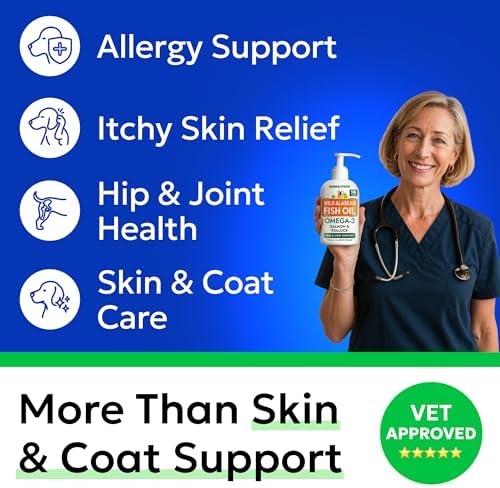 Omega 3 Fish Oil Liquid Supplement for Dogs - Wild Alaskan Salmon Oil