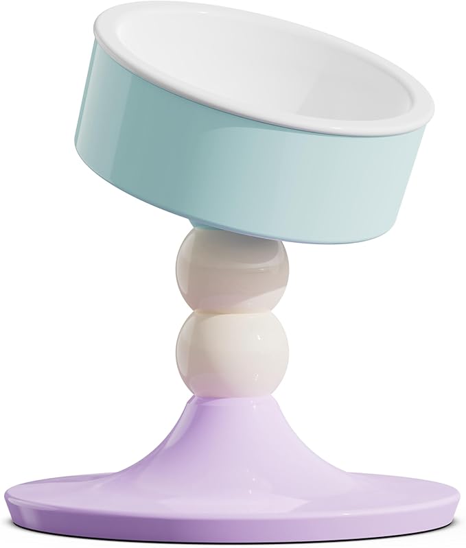 Elevated Raised Cat Pet Bowls - 15°Tilted 3 Heights Adjustable Indoor Cats Food Dish Stand, Cute Pet Water Feeder Ceramic Bowl, Neck Whisker Friendly & Anti-Vomiting Non Slip Kitten Puppy Supplies