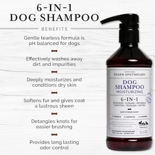 6-in-1 Moisturizing Dog Shampoo | Made with Naturally Derived Ingredients to Cleanse, Soothe, Deodorize, and Soften The Skin and Coat 480ml