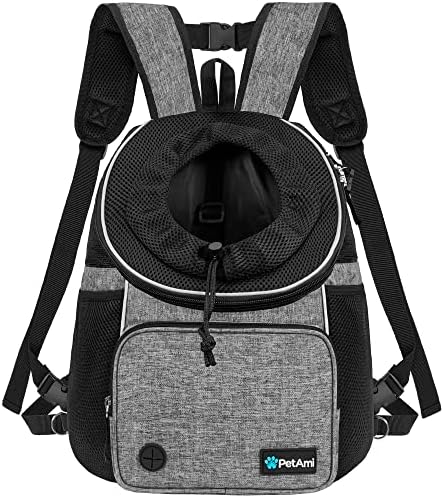 PetAmi Dog Front Carrier Backpack, Adjustable Chest Carrier, Max 15 lbs, Gray