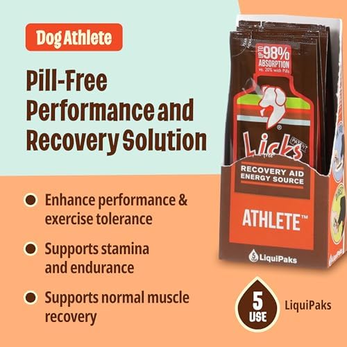 Licks Active Dog - Muscle Recovery & Energy Support for Active Dogs - Amino Acids, L-Carnitine, Glucosamine, Omega-3 Fish Oil & Vitamin B6 - Pill-Free Liquid Packets - Chicken Flavor - 5 Packets