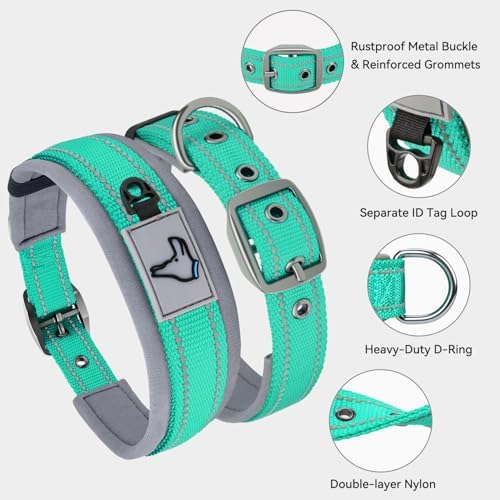 Joytale Reflective Dog Collar for Large Dogs with Wide Padding, Teal