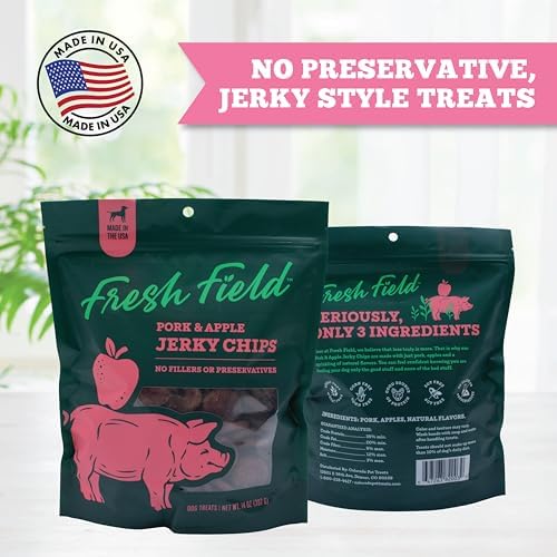 Fresh Field Pork & Apple Jerky Chips, 14 oz – All-Natural Dog Treats, USA Made, Supports Digestion & Nervous System