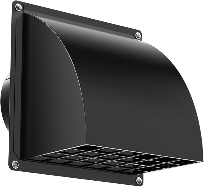 HG Power 5 Inch Dryer Wall Vent Cover with Removable Screen, Black