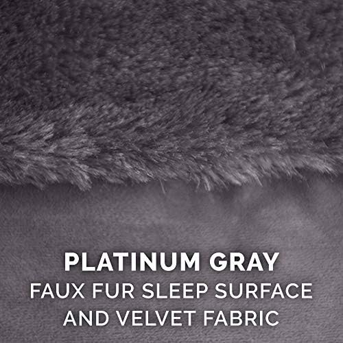 Furhaven Cooling Gel Dog Bed for Medium/Small Dogs w/ Removable Bolsters & Washable Cover, For Dogs Up to 35 lbs - Plush & Velvet L Shaped Chaise - Platinum Gray, Medium
