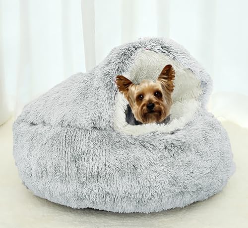 Calming Dog Cave Bed, Small, 20" D, Grey