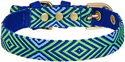 Blueberry Pet Southwestern Tribal Lozenges Stylish Green Adjustable Dog Collar with Metal Buckle, Neck 19.5-26", for Large Breed