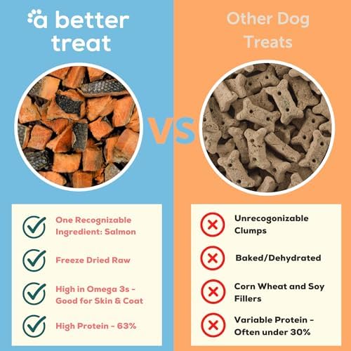 A Better Treat – Freeze Dried Salmon Dog Treats, Wild Caught, Single Ingredient | Natural High Value | Gluten Free, Grain Free, High Protein, Diabetic Friendly | Natural Fish Oil | Made in the USA