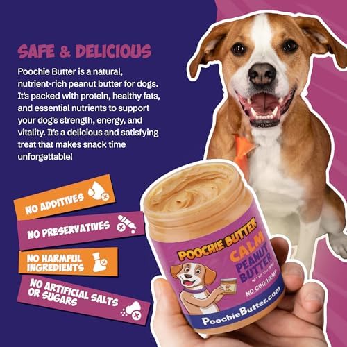 Poochie Butter Calming Dog Peanut Butter - Made in USA, Creamy Spread for Lick Mats & Food Toppers - Dry-Roasted Peanuts Non-GMO No Sugar Added Dog Treats | 12 oz (Pack of 2)