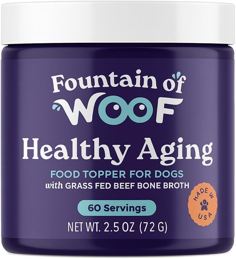Bone Broth Dog Food Topper – Grass-Fed Beef Bone Broth Powder for Senior Dogs – Hip & Joint, Skin & Coat Support – Glucosamine & Collagen – 60 Servings | Fountain of Woof