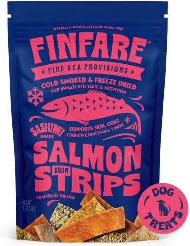 Finfare Freeze Dried Salmon Skin Treats for Dogs, 4oz Strips