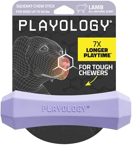 Playology Squeaky Chew Stick - Scented Dog Toy - Medium, Lamb Scent | Rubber Construction, All Natural Scent, Durable Design