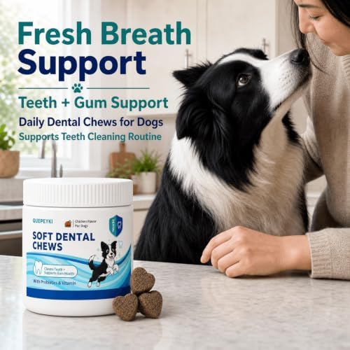 Dog Dental Chews for Bad Breath, 60 Soft Chicken Chews