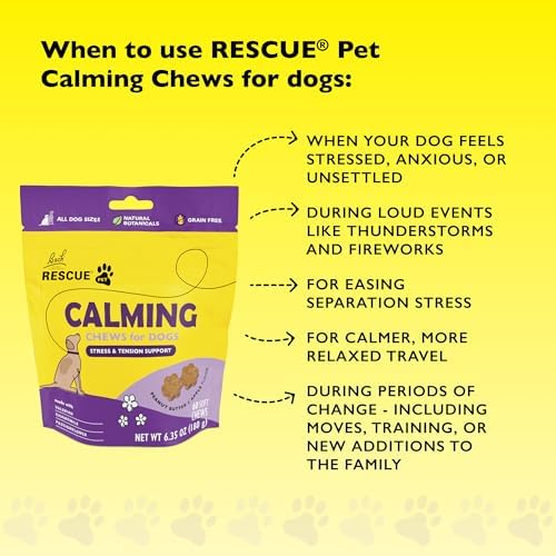 RESCUE® Pet Calming Chews for Dogs, Peanut Butter & Apple - 60 Soft Chews - Stress & Tension Support - for All Breeds 8+ Weeks Old